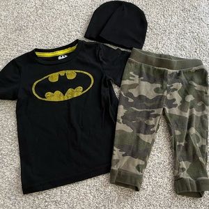 Toddler Batman and camo outfit
